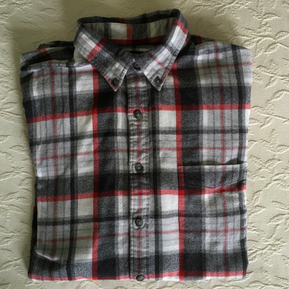 LANDS END Red & Gray Plaid Flannel Shirt L/T 16.5 - Picture 1 of 4